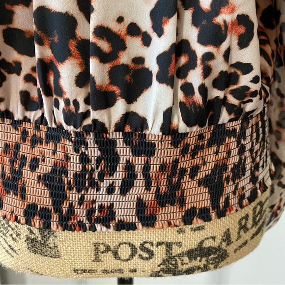 BEBE Cheetah Leopard Sheer Blouse Top with Half Front Zip - Picture 7 of 9